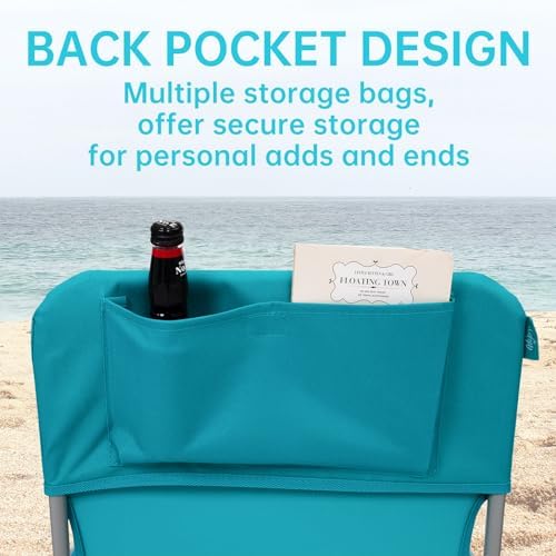 #WEJOY Folding Beach Chair for Adults, Lightweight Beach Chair with Shoulder Straps, High Back Beach Chairs with Hard Armrest, Supports 300lbs for Beach Lawn Concert