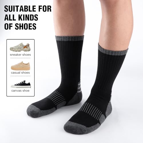 COOVAN Mens Cotton Crew Socks Moisture Wicking Cushioned Athletic Heavy Duty Work Boot Socks 6 Pairs