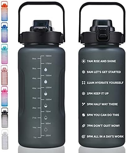 64oz,100oz,128oz Large Motivational Water Bottle with Time Marker, Leakproof & BPA Free Half Gallon Big Water Bottle with Straw Handle Tritan Frosted Water Jug for Gym,Fitness,Outdoor Sports