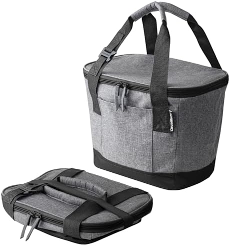CleverMade Tahoe Collapsible Insulated Cooler Bag – 18 Can Leakproof Soft Cooler for Beach, Travel, Car – Bottle Opener – Cool Gray/Midnight