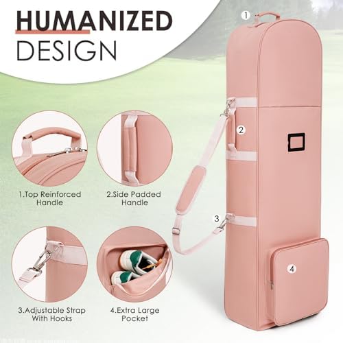 Golf Travel Bags for Airlines with Adjustable Support Rod and Detachable Shoulder Straps, Soft Foldable Golf Club Travel Covers, 900D Heavy Duty Oxford -Universal Size