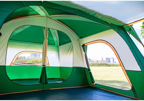 KTT Extra Large Tent 10-12-14 Person(A),Family Cabin Tents,2 Rooms,3 Doors and 3 Windows with Mesh,Straight Wall,Waterproof,Double Layer,Big Tent for Outdoor,Picnic,Camping,Family Gathering