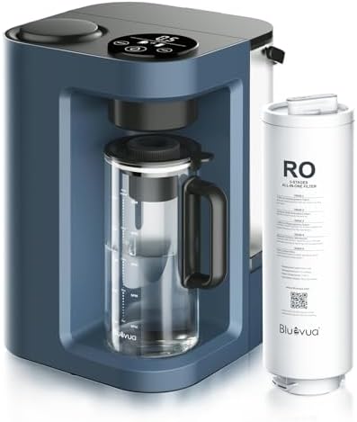 Bluevua RO100ROPOT-Lite(UV) Countertop Reverse Osmosis Water Filter System, 7-Stage Purification with UV and Remineralization, 3:1 Pure to Drain, Portable Water Purifier (Blue)