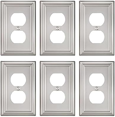 6-Pack Duplex Wall Plate, Decorative Satin Nickel Outlet Cover, Metal Wall Plates for Electrical Outlets, 3.15''*4.88'', Midsize