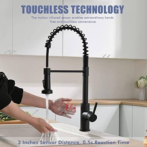 GIMILI Matte Black Touchless Kitchen Faucet Motion Sensor Activated Smart Hands Free Kitchen Faucets with Pull Down Sprayer Single Handle Spring Kitchen Sink Faucet