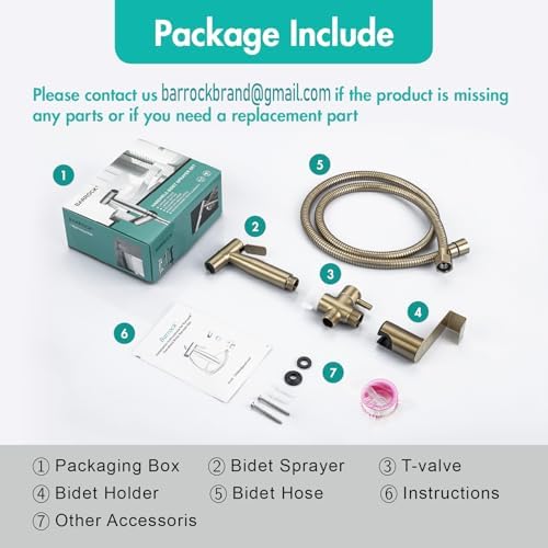 BARROCK Handheld Bidet Sprayer for Toilet, Stainless Steel Metal Made Baby Cloth Diaper Spraying Kit, Bathroom Toilet Bidet Attachment Set for Bathing Pets and Feminine Hygiene, Brushed Brass Gold