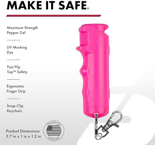 SABRE Pepper Gel with Fast Flip Top, Maximum Strength OC Spray, Snap Clip for Easy Carry and Fast Access, Finger Grip for More Accurate and Faster Aim, UV Marking Dye, 0.54 fl oz, Easy to Use Safety