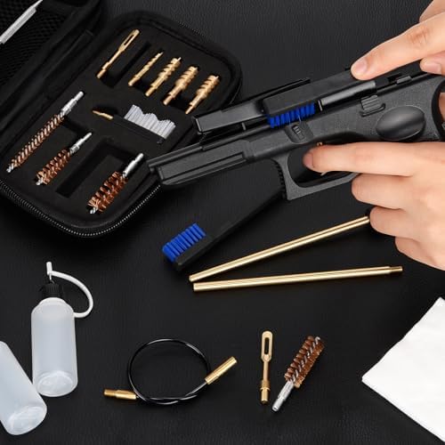 BOOSTEADY Universal Handgun Cleaning kit .22,.357,.38,9mm,.45 Caliber Pistol Cleaning Kit Bronze Bore Brush and Brass Jag Adapter