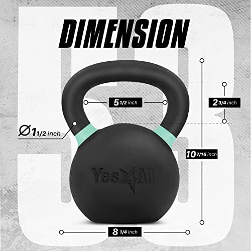 Yes4All Powder Coated Cast Iron Kettlebell Strength Training Kettlebells Weight Set for Full Body Workout, Home Gym
