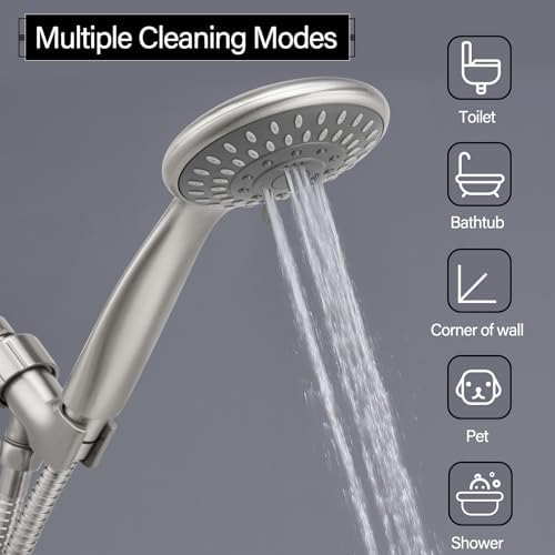 Briout Shower Head with Handheld, 5-Settings Showerhead High Pressure Powerful Water Spray Shower Head Set with 59 Inch Stainless Steel Hose and Bracket, Brushed Nickel