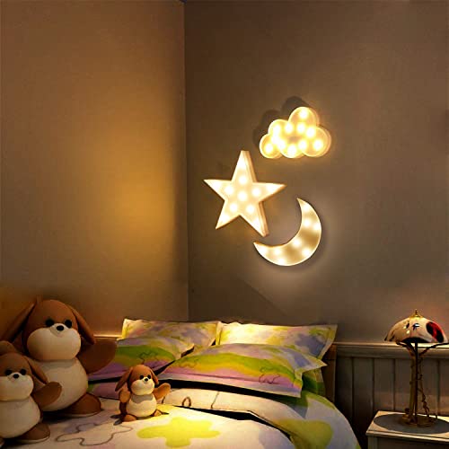AUSAYE 3 PCS 3D Crescent Moon Light Cloud Led Star Lamp, Decorative Night Lights Room Decor NightLight for Kids Adults Birthday Baby Shower Party Christmas Gifts