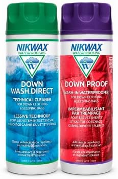 Nikwax Down, Down DUO-Pack, 300ml, Wash-In Cleaning and Waterproofing adds DWR Water Repellency to Down Filled Jackets, Outerwear, Sleeping Bags, Restores and Protects Insulation and Loft
