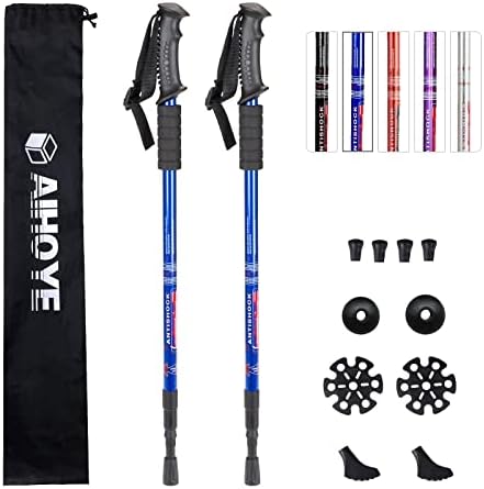 Aihoye Collapsible Trekking Poles - 2 Pack, Lightweight, Anti-Shock Walking Sticks - Adjustable for Men and Women