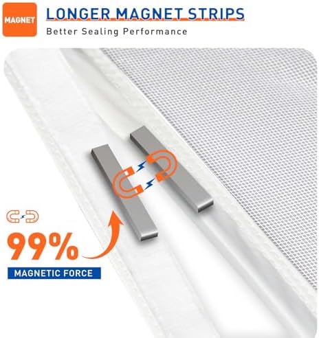 MAGZO Magnetic Screen Door Fits Door Size 36 x 80 Inches White, Screen Size 38 x 81 Inches Side Opening Polyester Screen Curtain for Patio Door