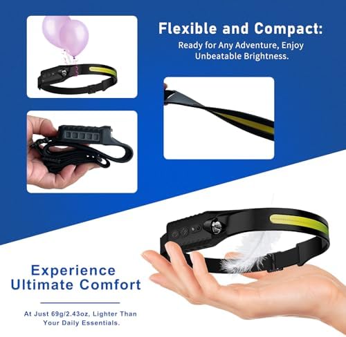 Headlamp Rechargeable (3-Pack), LED Head Lamp Flashlight, 230° Wide Beam Headband Light, 400 Lumen Super Bright, Waterproof Headlight, 5 Modes for Running, Fishing, Hiking, Camping