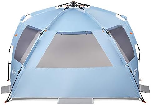 Easthills Outdoors Instant Shader Dark Shelter XL Beach Tent 99" Wide for 4-6 Person Sun Shelter UPF 50+ with Extended Zippered Porch Sky Blue