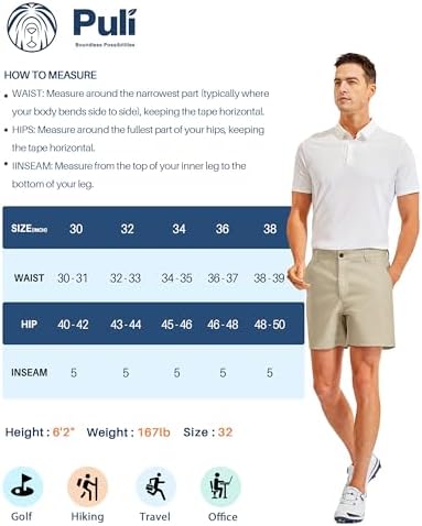 PULI Golf Shorts Men 5 Inch Inseam Stretch Casual Dress Shorts with Pockets Waterproof Lightweight Quick Dry