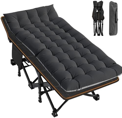 LILYPELLE Folding Camping Cot, Heavy Duty Sleeping Cots with Carry Bag, Double Layer Oxford Portable Travel Camp Cots for Home, Office Nap and Outdoor Beach
