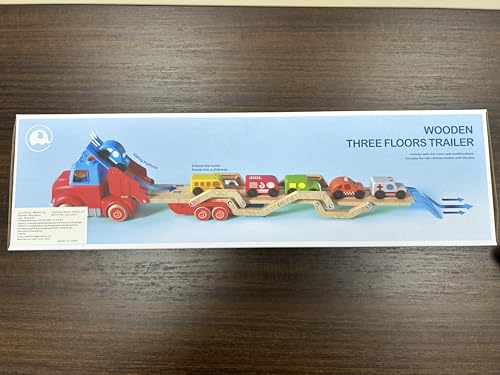 Toddler Toys for 2 3 4 5 Years Old Kids, Transport Car Carrier Truck Toy with 6 Wooden Vehicle, 30in Foldable Track Trailer with Light & Sound Effects, Best Gift Choice for Christmas, Birthday