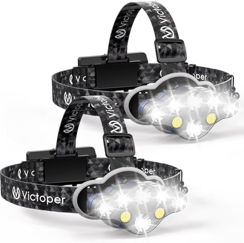 Victoper Rechargeable Headlamp 2 Pack, 8 LED High Lumen Bright Head Lamp with Red Light, Lightweight USB Head Light, 8 Mode Waterproof Head Flashlight for Outdoor Running Hunting Camping Gear, Black
