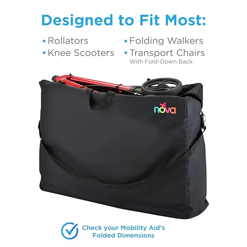 NOVA Medical Products Extra-Large Carry & Travel Bag for Rollator Walkers & Transport Chairs, Black, 1 Count