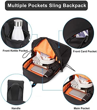 SEAFEW Black Sling Crossbody Bag for Men Women, Tactical Backpack Shoulder Daypack Mini Anti-Theft Cross Body Motorcycle Chest Bags, Small One Strap Fanny Back Pack for Casual Travel Hiking Sport Gym