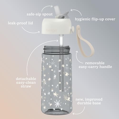Bentgo Kids Water Bottle (Whimsy & Wonder Collection) - Leak-Proof Durable Tritan 15 oz. Cup for Kids/Toddlers 3+; Flip-Up Safe-Sip Straw for School, Sports, Daycare, Camp & More (Starry Sprinkle)
