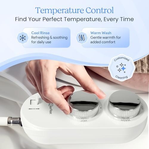 Clear Rear Hot and Cold Bidet Attachment for Toilet – Non-Electric Warm Water Bidet with Adjustable Pressure, Dual Nozzle for Feminine & Rear Wash, Self-Cleaning Hygienic Sprayer, Easy Installation