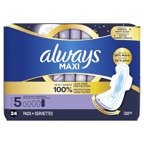 Always Maxi Overnight Pads with Wings, Size 5, Extra Heavy Overnight, Unscented, 72 Count