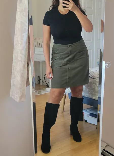 Happy Sailed Corduroy Skirts for Women Casual Button Down A-line High Waisted Bodycon Christmas Mini Skirt for Date Night Cocktail Party Green Medium