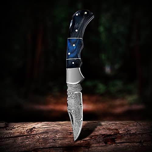 Set of 6 - Personalized Damascus Pocket Knife for Groomsmen -With Leather Sheaths - Custom Engraved Pocket Knives | Groomsman Gifts for Wedding, Groomsmen Proposal Gifts