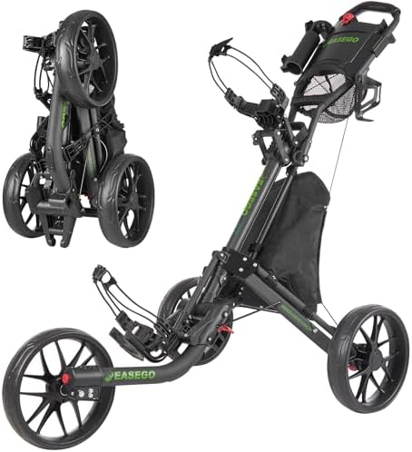 Golf Push Cart 3 Wheel : Golf Bag Cart Foldable with Phone Holder/Cup/Umbrella Holder Compact Golf Pull Carts Quick Fold Golf Caddy Push Carts with Large Wheelbase for Different Terrain