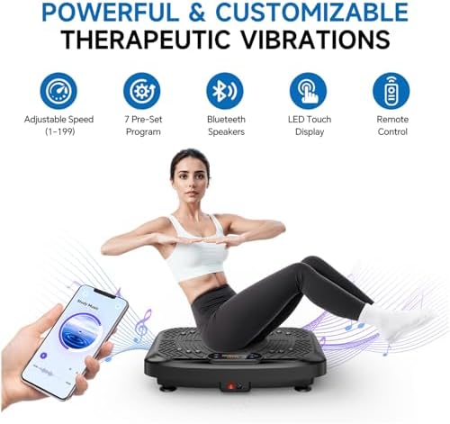 Vibration Plate Exercise Machine Lymphatic Drainage, Full Body Shaking Workout Vibrating Plate Weight Loss, 199 Adjustable Speeds 450 Lbs Capacity Fitness Platform for Women Men
