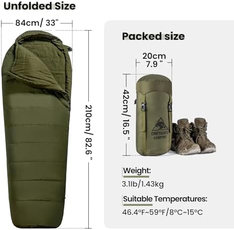 OneTigris Bushcrafter’s Sleeping Bags, Mummy Sleeping Bag for Camping Hiking Backpacking, Survival Gear