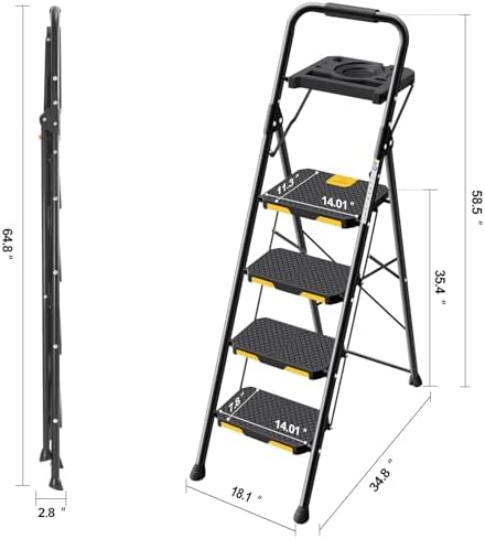 KINGRACK 4 Step Ladder with Tool Platform, Folding Step Stool with Wide Pedal, Safety Locking, Sturdy Steel Ladder Portable Safety Ladder for Painting Home Outdoor Garage