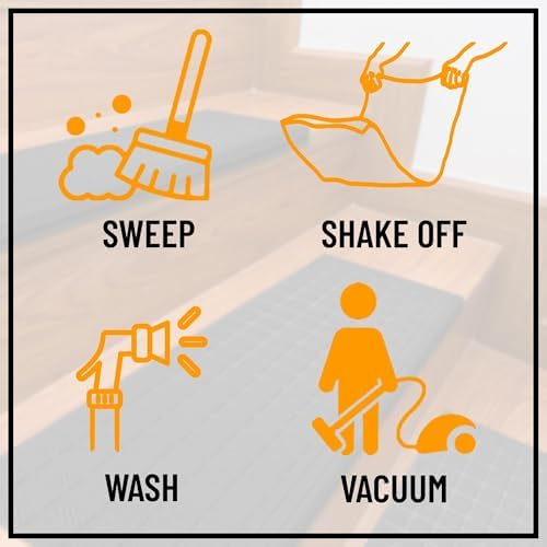 Ottomanson Indoor/Outdoor Hose-Wash Square Edge Design Non-Slip Rubber 10" x 25.5" Modern Stair Treads for Stairs, Garage, Patio, 5 Pack, Black