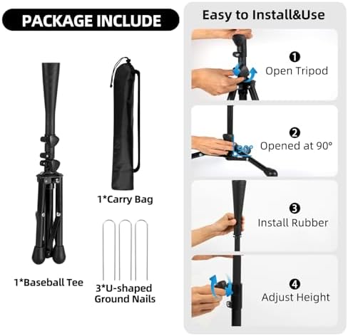 Kids Baseball Tee, 20.87 to 31.29 Inches Batting Tees for Baseball with Carry Bag, Portable Stable Baseball Tees for Hitting, Tripod Tanner Tee for Baseball Practice Stand Aged 3-8 Years