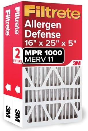Filtrete 16x25x5 AC Furnace Air Filter, MPR 1000, MERV 11, Fits Lennox Devices, Allergen Defense, Electrostatic Air Cleaning Filter, 2-Pack (actual size 15.63 x 24.74 x 4.31)