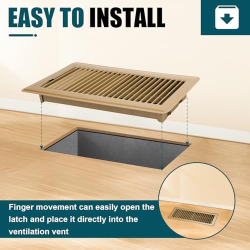 VOISEN Floor Register 4x12, 4 Pack Floor Vent Covers, Steel Adjustable Air Supply Grille Register Vent Cover Grill for Sidewall and Floor, Vent Covers for Home Floor,Brown