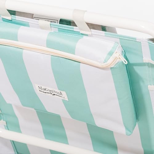 Business & Pleasure Co. Margaritaville Manana Backpack Beach Chair Lay Flat Reclining, Lightweight & Portable, Insulated Cooler Pocket, Last Mango Green Stripe