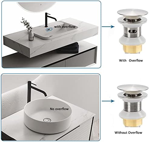 Bathroom Sink Drain,2 Pack Drain Stopper Bathroom Sink with Overflow,Pop Up Drain Assembly with Detachable Strainer Basket,Built-in Anti-Clogging Strainer,Stainless Steel Brushed Nickel