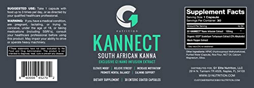 G1 NUTRITION Kannect Sceletium Tortuosum Dietary Supplement - 100mg Nano Infusion Extract for a Natural Calm & Mood Boost - Enhances Mental & Physical Health - 30 Servings