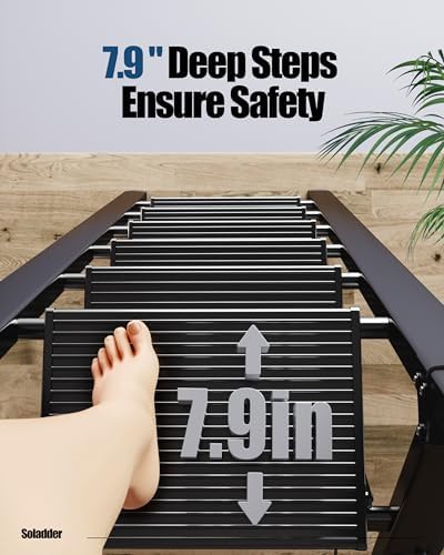 6 Step Ladder for 12 Feet High Ceiling, Folding Step Stool with Handgrip & Anti-Slip Wide Pedal, Portable Lightweight Aluminum Stepladder for Kitchen, Home (300 lbs Capacity) - Black