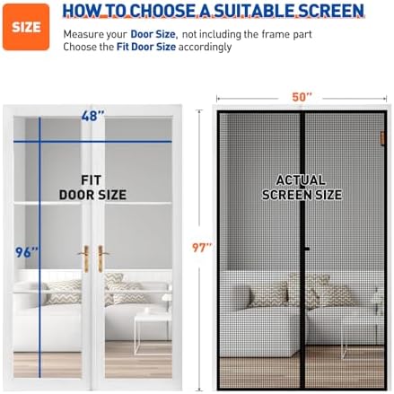 MAGZO Magnetic Screen Door Fit Door Size 48 x 96 Inch, Actual Screen Size 50" x 97" Magnet Screen Curtain for Sliding Door-Black