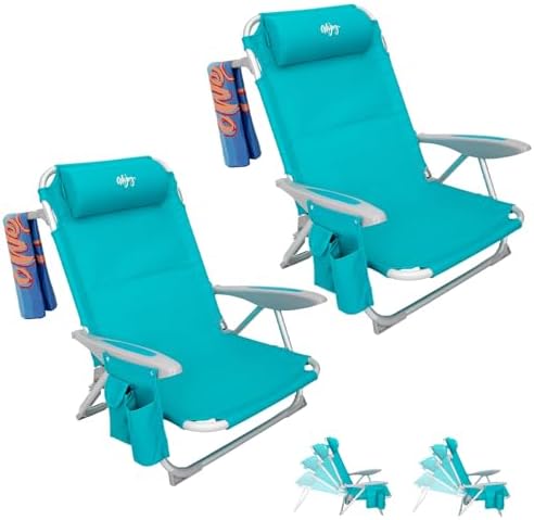 #WEJOY Folding Beach Chair for Adults, 4-Position Aluminum Lightweight Beach Chair, Low Sands Chairs with Shoulder Strap, Cup Holder and Padded Headrest, Supports 265lbs for Lawn