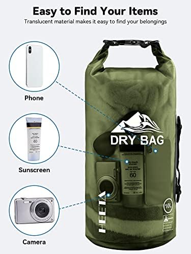 HEETA Dry Bag Waterproof for Women Men, 5L/10L/20L/30L/40L Roll Top Lightweight Dry Storage Bag Backpack with Phone Case for Travel, Swimming, Boating, Kayaking, Camping & Beach, 11 Transparent Colors