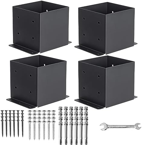 6x6 Post Base 4 Pcs, (Inner Size 5.6x5.6) Post Brackets Kit, Heavy Duty Black Metal Powder-Coated Post Anchor Outdoor Framing Module Fit for Support Deck Base Plate Pergola Brackets Fence Kit……