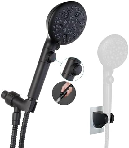 Handheld Shower Head with On Off Switch,8-mode High Pressure Shower Wand with Long Hose and Bracket Extra Adhesive Holder for Lower Mount,Built-in Power Wash to Clean Tub,Tile & Pets,Black…