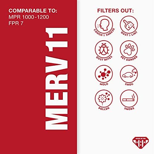 Aerostar 21x21x1 MERV 11 - 6 Count - Pleated HVAC, Furnace & Air Conditioner Filters - Removes Dust, Cold & Flu Germs, Lint, Mold, Pet Dander, Allergy-Causing Pollen, Smog & Smoke