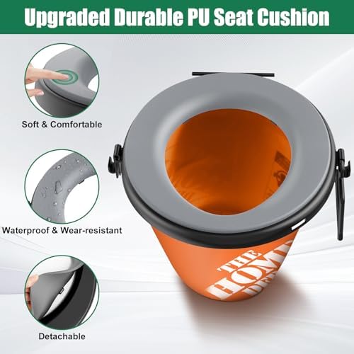 Bucket Toilet Seat with Cushion, 5 Gal Bucket Toilet Seat with Lid for Camping, Soft Cushion Toilet Seat with Storage Bags and Disposable Toilet Bags, Camping, Hiking, Emergency, Car, Boat